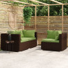 3 pcs conjunto lounge jardim c/ almofadões vime PE castanho 1