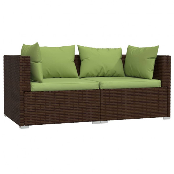 3 pcs conjunto lounge jardim c/ almofadões vime PE castanho M 3