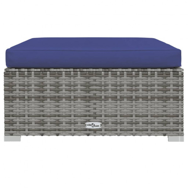 Reposapiés de jardín con cojín ratán sintético gris 70x70x30 cm M 3