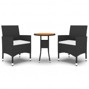 3 pcs conjunto de jantar para jardim vime PE preto H