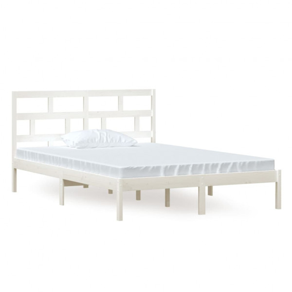 Estrutura de cama 140x200 cm madeira de pinho maciça branco M 2