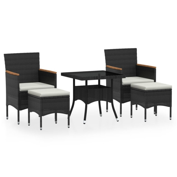 Set comedor jardín 5 pzas ratán sintético vidrio templado negro M 2
