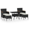 Set comedor jardín 5 pzas ratán sintético vidrio templado negro 2