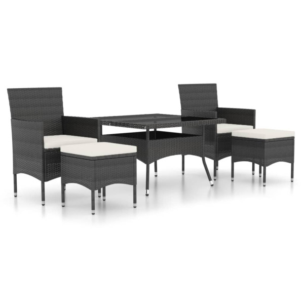 Set comedor jardín 5 pzas ratán sintético vidrio templado negro M 2