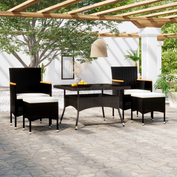 Set comedor jardín 5 pzas ratán sintético vidrio templado negro D