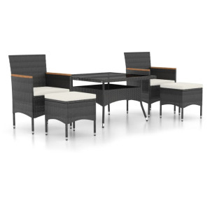 Set comedor jardín 5 pzas ratán sintético vidrio templado negro H