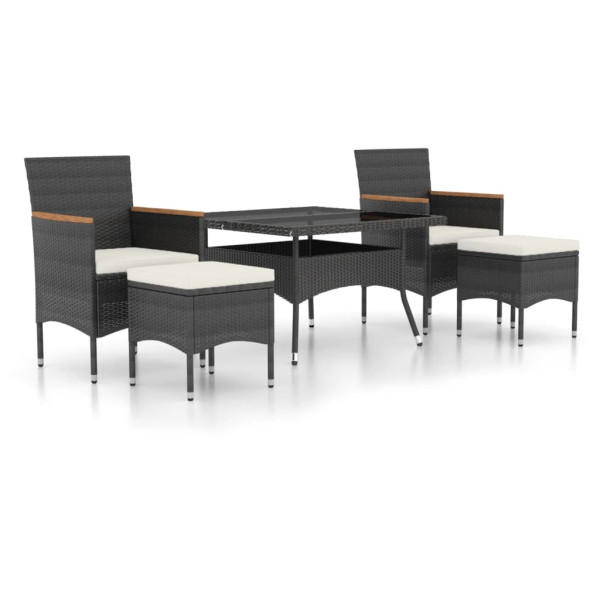 Set comedor jardín 5 pzas ratán sintético vidrio templado negro M 2