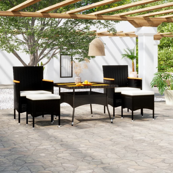 Set comedor jardín 5 pzas ratán sintético y madera acacia negro D