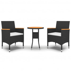 Juego de comedor de jardín 3 piezas ratán sintético negro H