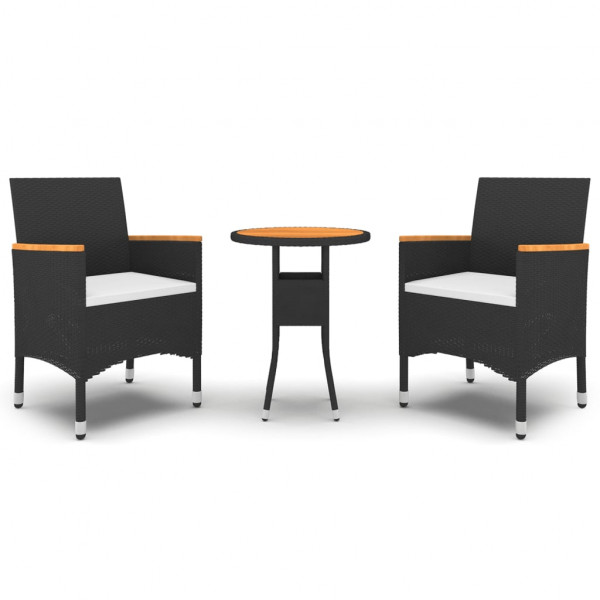 Juego de comedor de jardín 3 piezas ratán sintético negro M 2