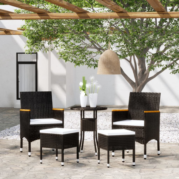 5 pcs conjunto lounge de jardim vime PE preto D