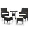 5 pcs conjunto lounge de jardim vime PE preto 2