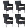 5 pcs conjunto de jantar p/ jardim c/ almofadões vime PE preto 3