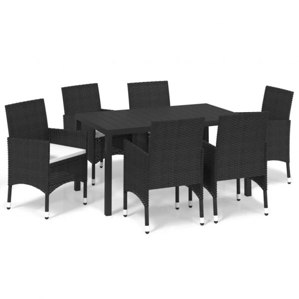 Set de comedor de jardín 7 pzas y cojines ratán sintético negro M 2
