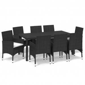 Set de muebles de jardín 9 pzas y cojines ratán sintético negro H