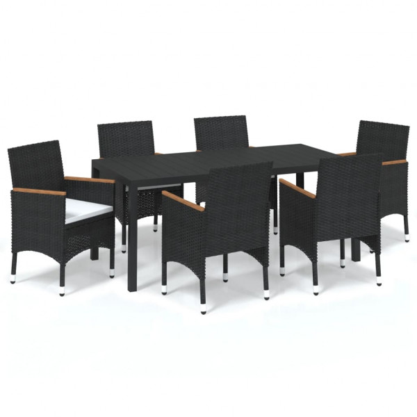 Set de comedor de jardín 7 pzas y cojines ratán sintético negro M 2