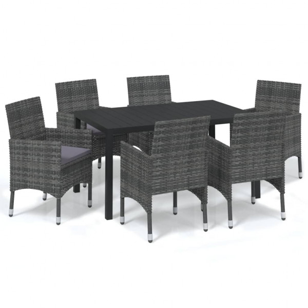Set de muebles jardín 7 pzas con cojines ratán sintético gris M 2