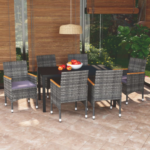 Set de muebles jardín 7 pzas con cojines ratán sintético gris D