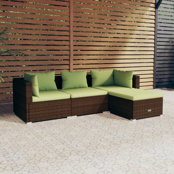 4 pcs conjunto lounge jardim c/ almofadões vime PE castanho D