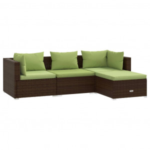 Set muebles de jardín 4 piezas y cojines ratán sintético marrón H