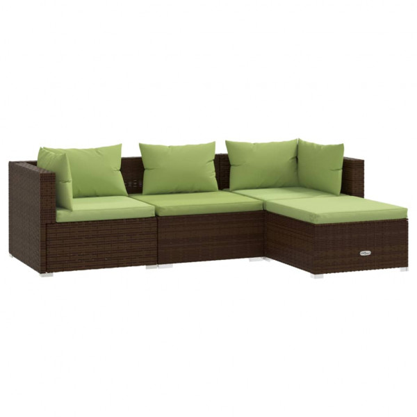 Set muebles de jardín 4 piezas y cojines ratán sintético marrón M 2