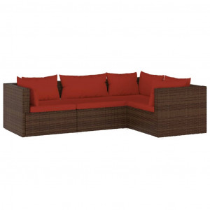4 pcs conjunto lounge jardim c/ almofadões vime PE castanho H