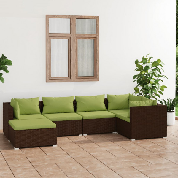 Set muebles de jardín 6 piezas y cojines ratán sintético marrón D