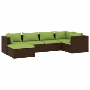 Set muebles de jardín 6 piezas y cojines ratán sintético marrón H