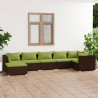 Set muebles de jardín 7 piezas y cojines ratán sintético marrón 1