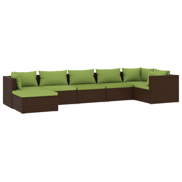 Set muebles de jardín 7 piezas y cojines ratán sintético marrón M 2