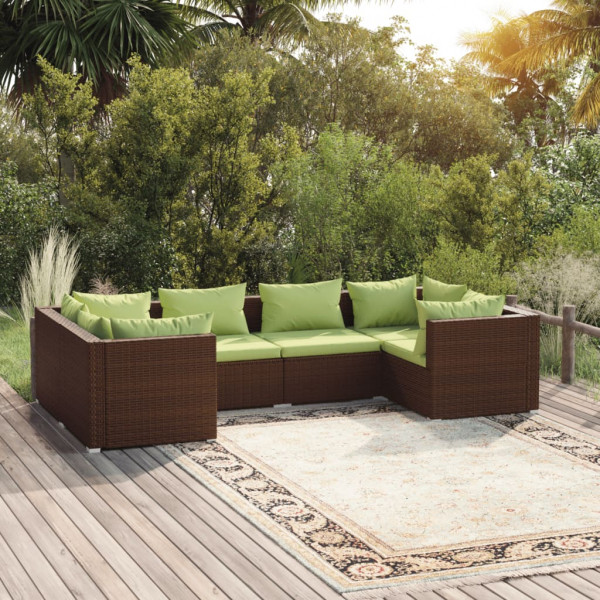 6 pcs conjunto lounge jardim c/ almofadões vime PE castanho D
