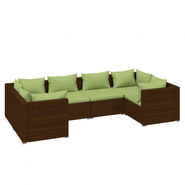 Set muebles de jardín 6 piezas y cojines ratán sintético marrón M 2