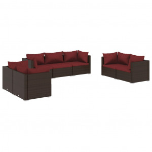 Set muebles de jardín 7 piezas y cojines ratán sintético marrón H