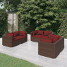 Set muebles de jardín 6 piezas y cojines ratán sintético marrón 1