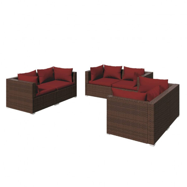 Set muebles de jardín 6 piezas y cojines ratán sintético marrón M 2