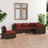 5 pcs conjunto lounge jardim c/ almofadões vime PE castanho 1