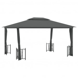Gazebo com paredes laterais e telhado duplo 3x4 m cor antracite H