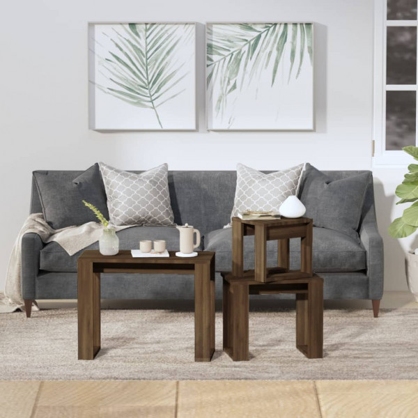 Mesas de encastrar 3 pcs derivados de madeira carvalho castanho M 3