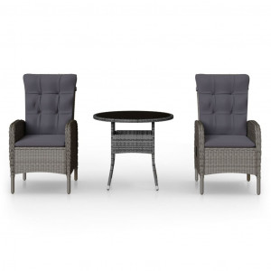 Juego de comedor para jardín 3 piezas ratán sintético gris H