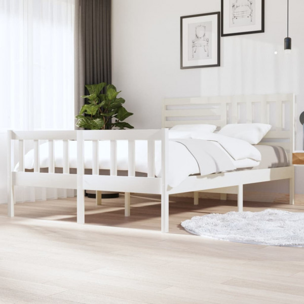 Estructura de cama de madera maciza blanca 140x200 cm D
