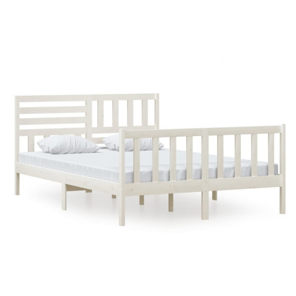 Estructura de cama de madera maciza blanca 140x200 cm M 2