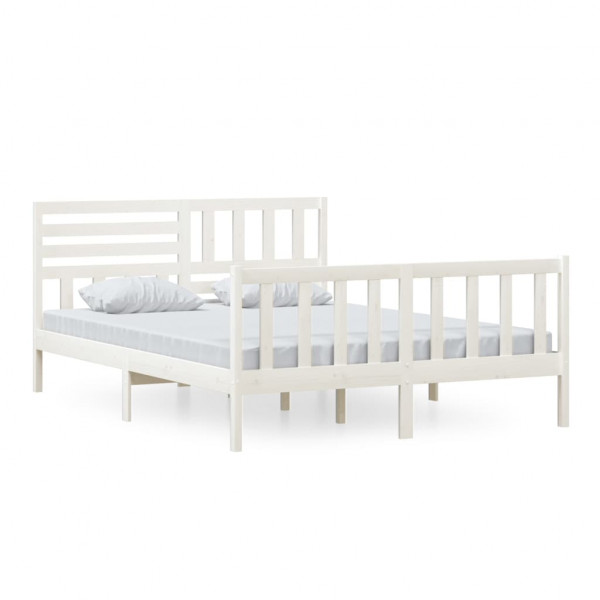 Estrutura de cama king 150x200 cm madeira maciça branco M 2