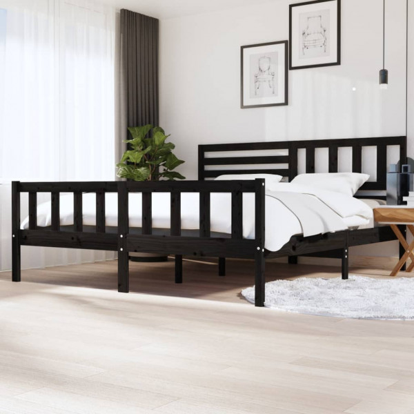 Estructura de cama de madera maciza negra 200x200 cm D