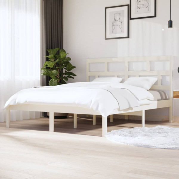 Estructura de cama de madera maciza de pino blanco 160x200 cm D