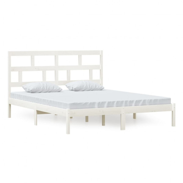 Estrutura de cama 160x200 cm madeira de pinho maciça branco M 2