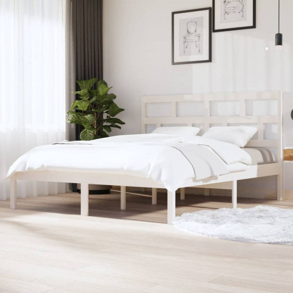 Estructura de cama de madera maciza blanca 180x200 cm D