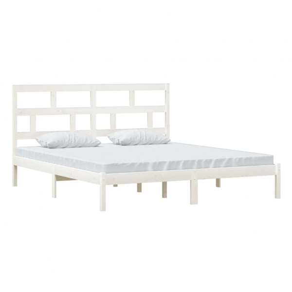 Estructura de cama de madera maciza blanca 180x200 cm M 3