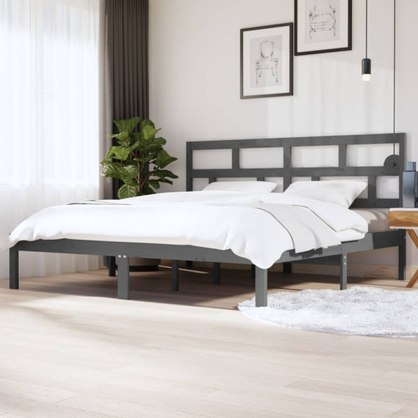 Estructura de cama de madera maciza de pino gris 200x200 cm D