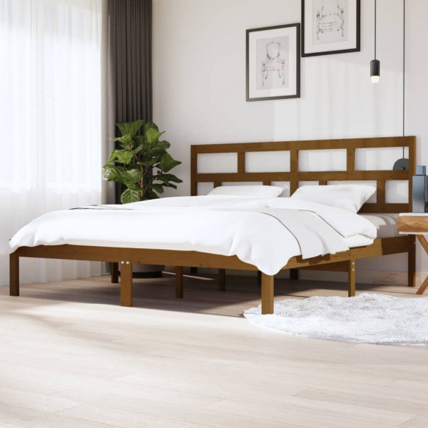 Estructura de cama madera maciza de pino marrón miel 200x200 cm D