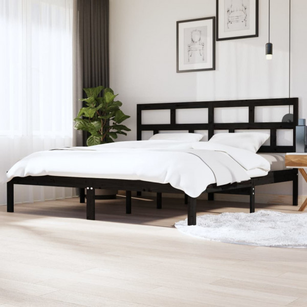 Estructura de cama de madera maciza de pino negra 200x200 cm D